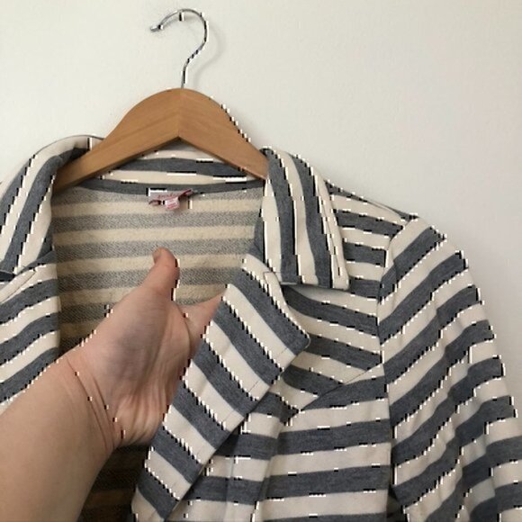 PIXLEY STITCH FIX Stripe Blazer Gray Cream Ivory French Terry 3/4 Sleeve Jacket - Picture 7 of 9